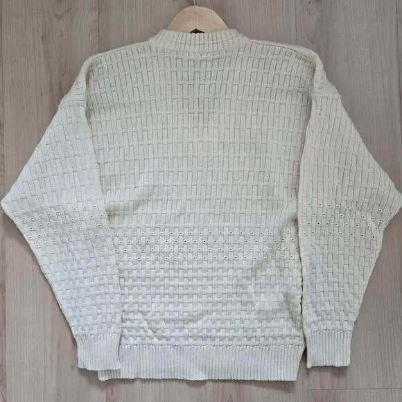 Vintage FILA Womens Wool V-neck Intrecciato 3D Knit Tennis Sweater US 6 Ivory - Picture 3 of 8